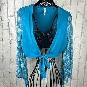Baggage Sheer Bell Sleeve Wrap Cardigan Shrug Beaded Bolero Bohemian Silk Blend